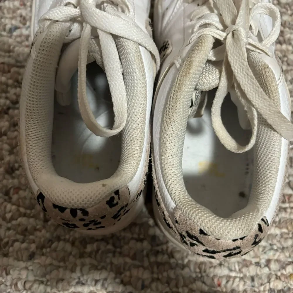 Nike Court Vision Low 11 Sneakers White Desert Sand Leopard Print- Size 7.5